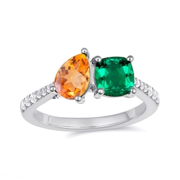 Toi et Moi Birthstone and White Lab-Created Sapphire Ring (2 Stones)