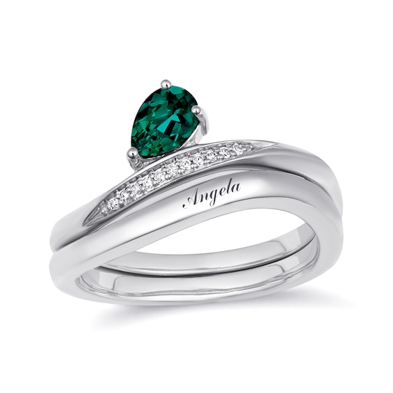 Birthstone and Diamond Accent Wave Ring (1 Stone and Line)