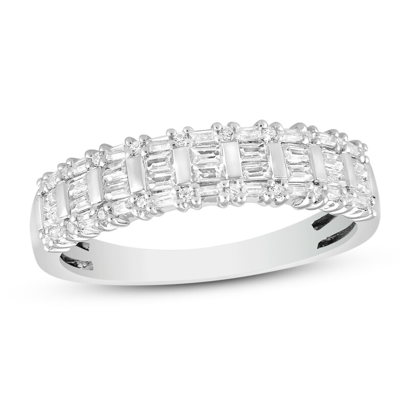 Round & Baguette-cut Diamond Anniversary Band 3/8 ct tw 14K White Gold