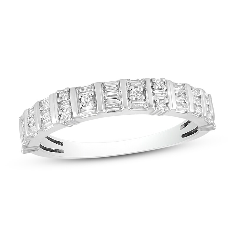 Round & Baguette-cut Diamond Anniversary Band 1/2 ct tw 14K White Gold