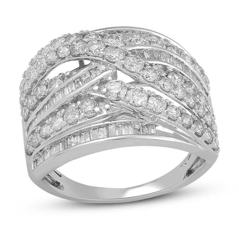 Diamond Anniversary Ring 2 ct tw Round/Baguette-cut 14K White Gold