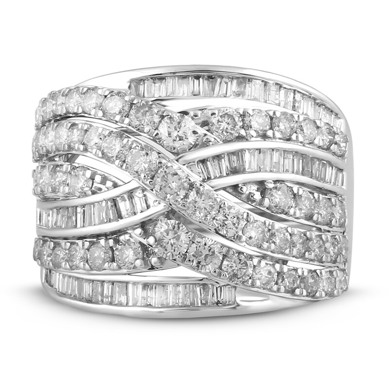 Diamond Anniversary Ring 2 ct tw Round/Baguette-cut 14K White Gold