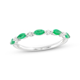 Emerald & Diamond Anniversary Ring 10K White Gold