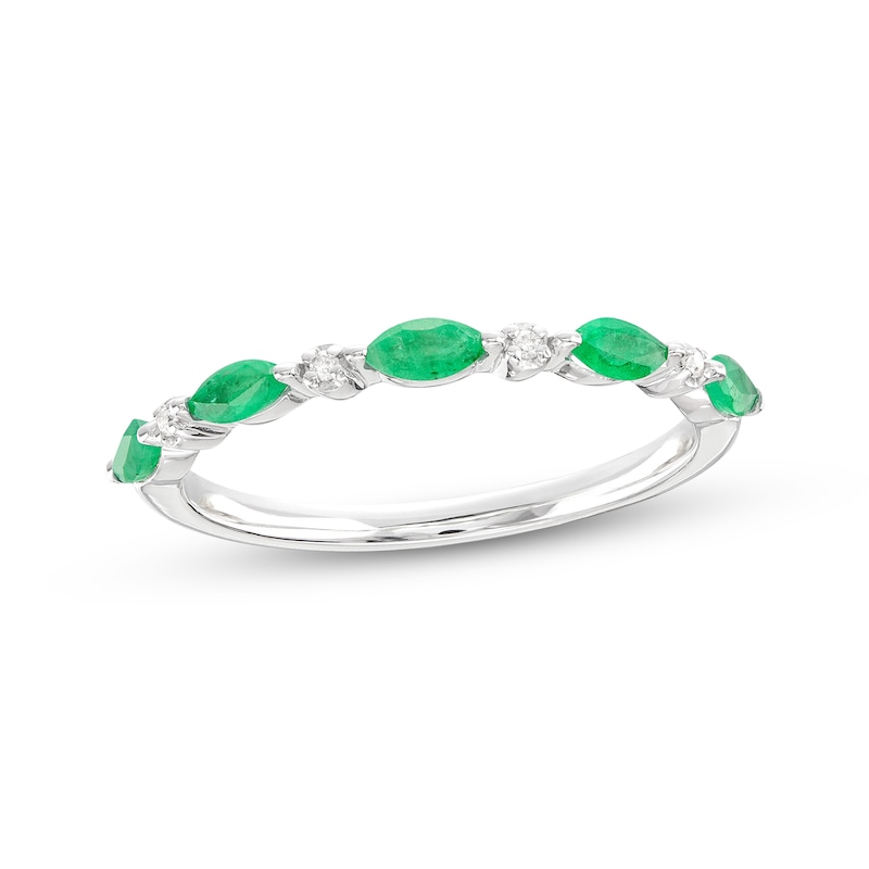 Main Image 1 of Emerald & Diamond Anniversary Ring 10K White Gold