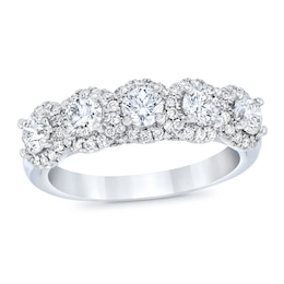 Royal Asscher Alexandrina 5-Stone Diamond Anniversary Ring 1 1/4 ct tw Round 14K White Gold