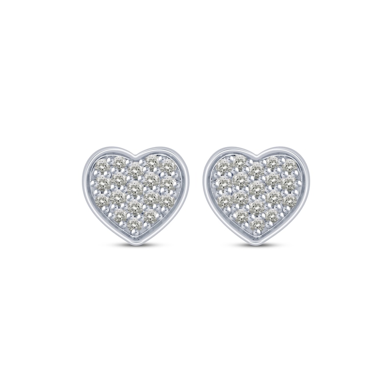 Round-Cut Multi-Diamond Center Heart Stud Earrings 1/5 ct tw Sterling Silver