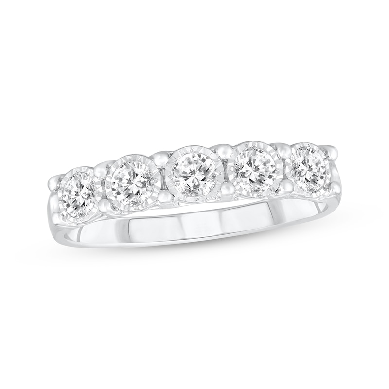 Main Image 1 of Round-Cut Diamond Five-Stone Anniversary Band 1 ct tw 10K White Gold