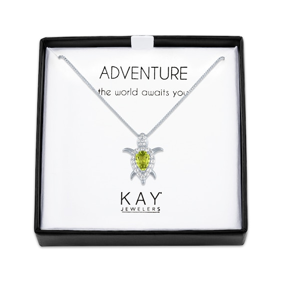 Pear-Shaped Peridot & White Lab-Created Sapphire Turtle Necklace Sterling Silver 18"