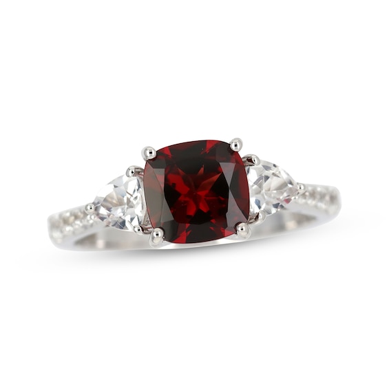 Cushion-Cut Garnet & White Lab-Created Sapphire Ring Sterling Silver