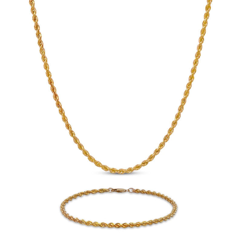 Main Image 1 of Semi-Solid Glitter Rope Chain Necklace & Bracelet Set 10K Yellow Gold