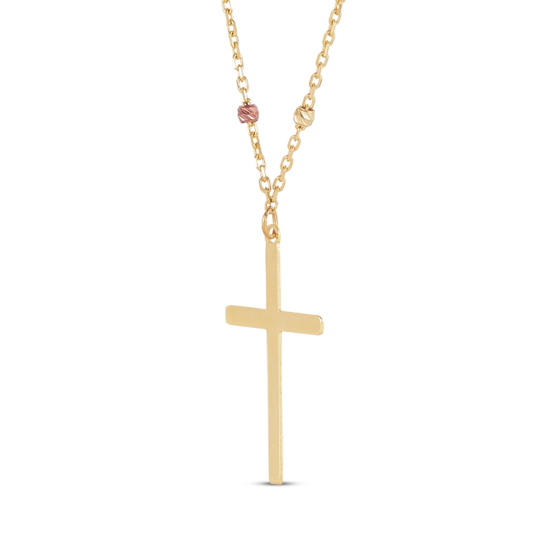 Main Image 2 of Diamond-Cut Rosary Cross Necklace 14K Tri-Tone Gold 17.75"