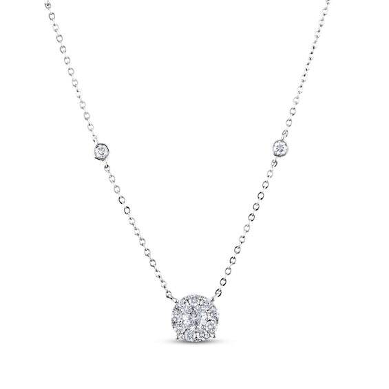 Diamond Halo Station Necklace 1 ct tw 14K White Gold 18.5"