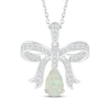Thumbnail Image 1 of Pear-Shaped Lab-Created Opal & White Lab-Created Sapphire Bow Necklace Sterling Silver 18"