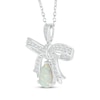 Thumbnail Image 2 of Pear-Shaped Lab-Created Opal & White Lab-Created Sapphire Bow Necklace Sterling Silver 18"