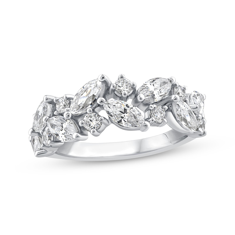 Main Image 1 of Adore Marquise & Round-Cut Diamond Alternating Anniversary Ring 2 ct tw 14K White Gold
