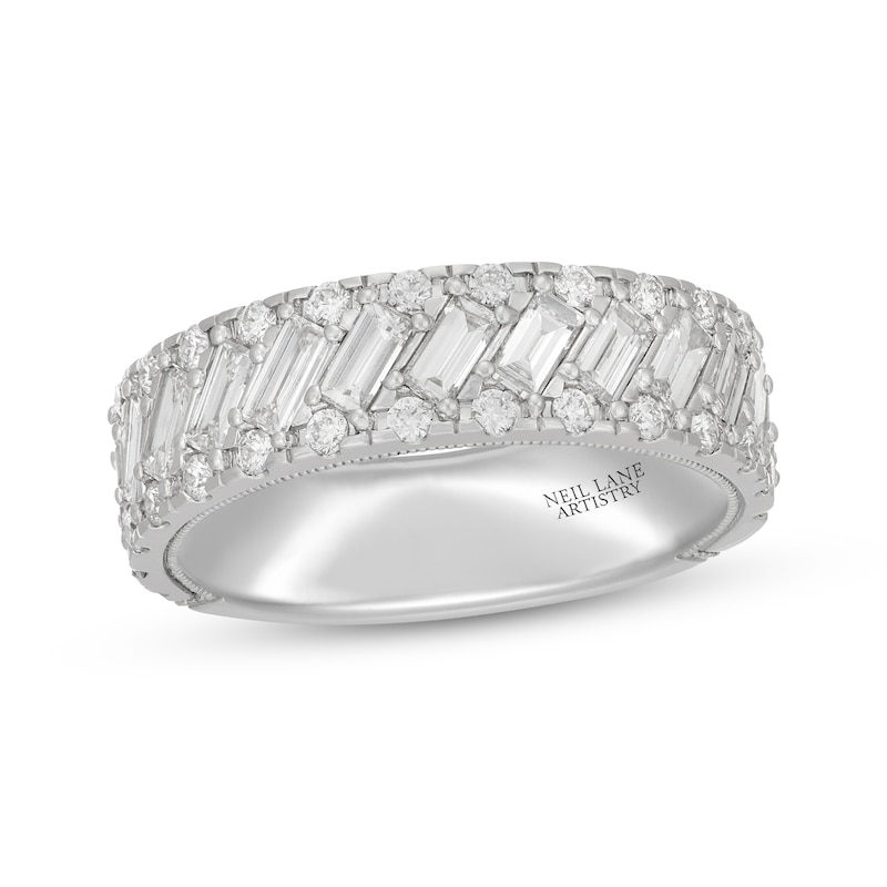 Main Image 1 of Men's Neil Lane Artistry Baguette & Round-Cut Lab-Grown Diamond Wedding Band 2 ct tw 14K White Gold