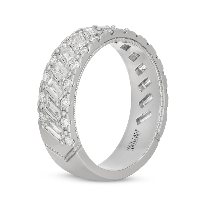 Main Image 2 of Men's Neil Lane Artistry Baguette & Round-Cut Lab-Grown Diamond Wedding Band 2 ct tw 14K White Gold