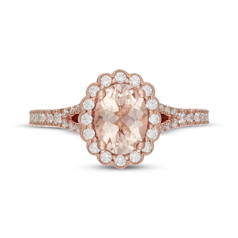 Main Image 3 of Neil Lane Oval-Cut Morganite & Diamond Halo Engagement Ring 1/2 ct tw 14K Rose Gold