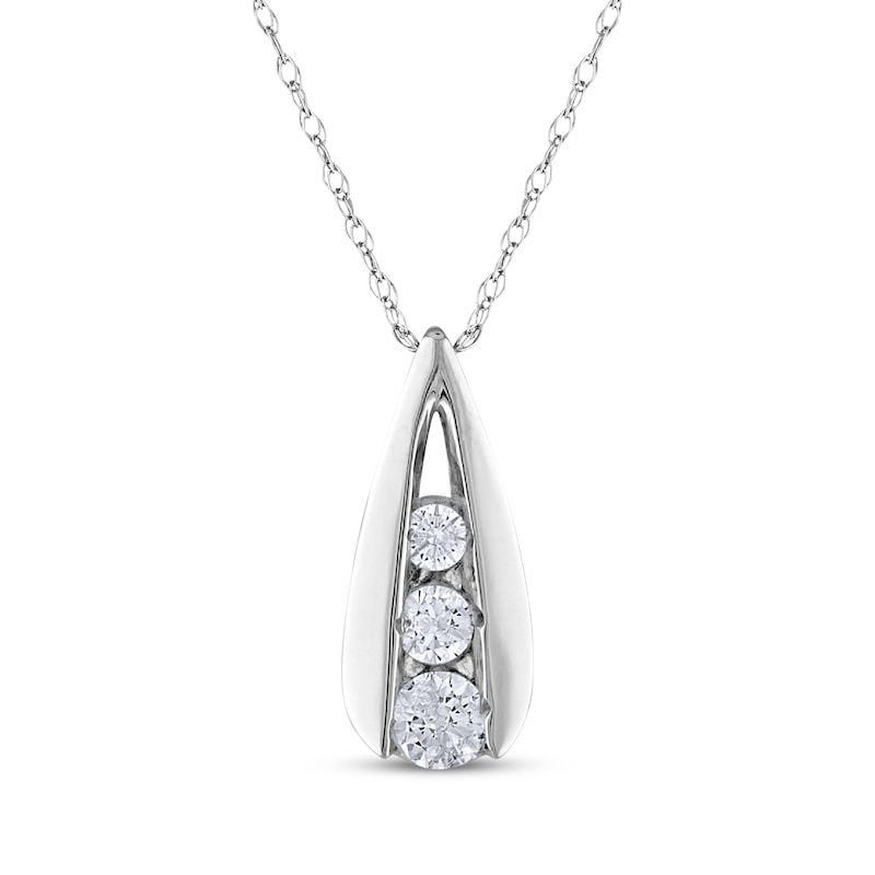 Main Image 1 of Diamond Three-Stone Necklace 1/4 ct tw 14K White Gold 18"