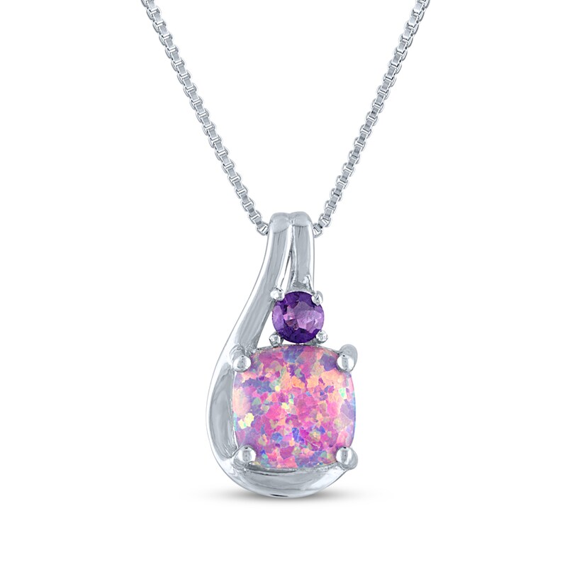 Main Image 1 of Cushion-Cut Lavender Lab-Created Opal & Amethyst Swirl Necklace Sterling Silver 18"