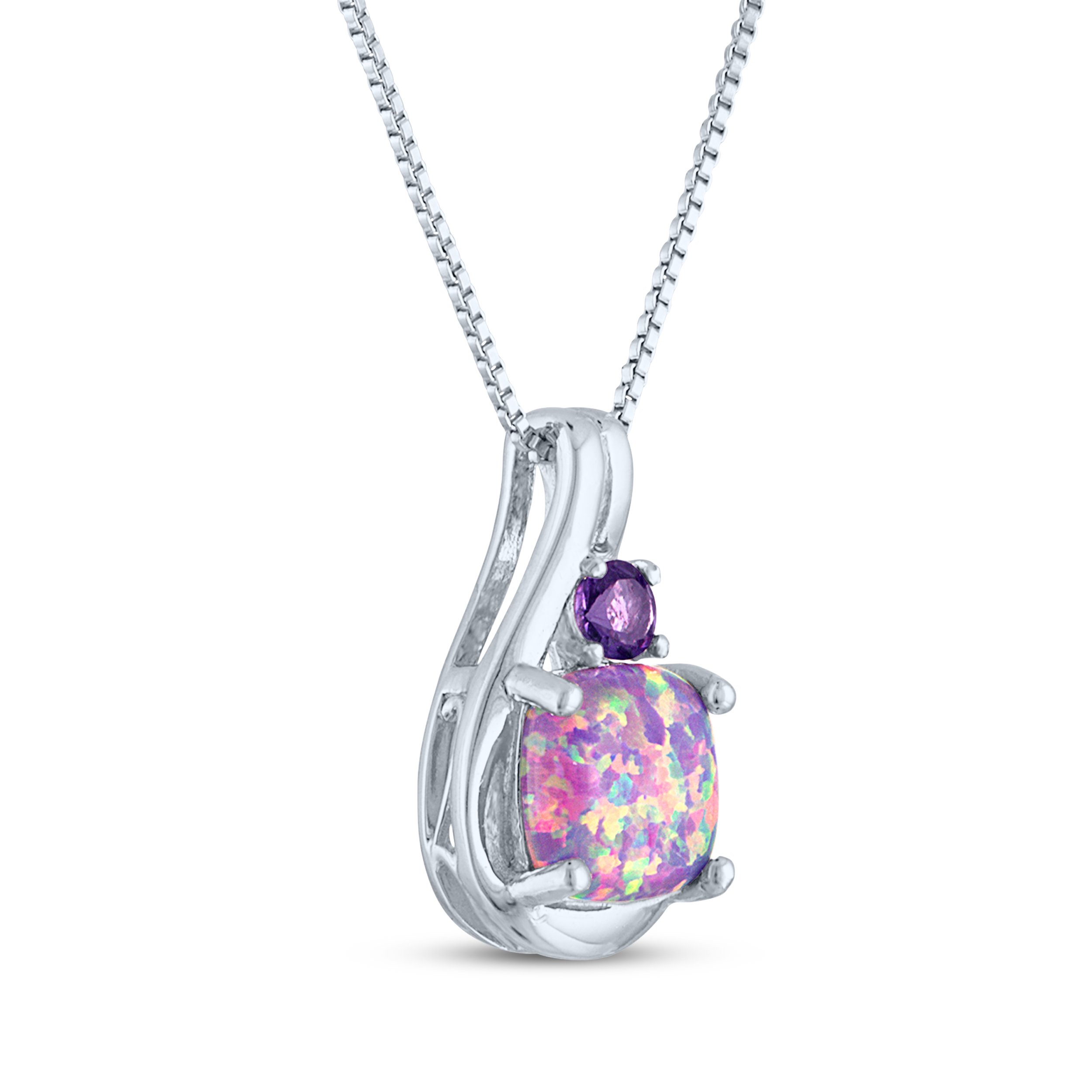 Cushion-Cut Lavender Lab-Created Opal & Amethyst Swirl Necklace Sterling Silver 18"