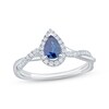 Thumbnail Image 1 of Adore Pear-Shaped Blue Sapphire & Diamond Halo Engagement Ring 1/4 ct tw 14K White Gold