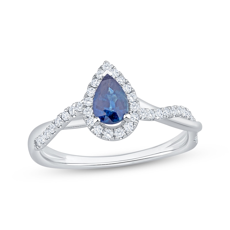 Main Image 1 of Adore Pear-Shaped Blue Sapphire & Diamond Halo Engagement Ring 1/4 ct tw 14K White Gold