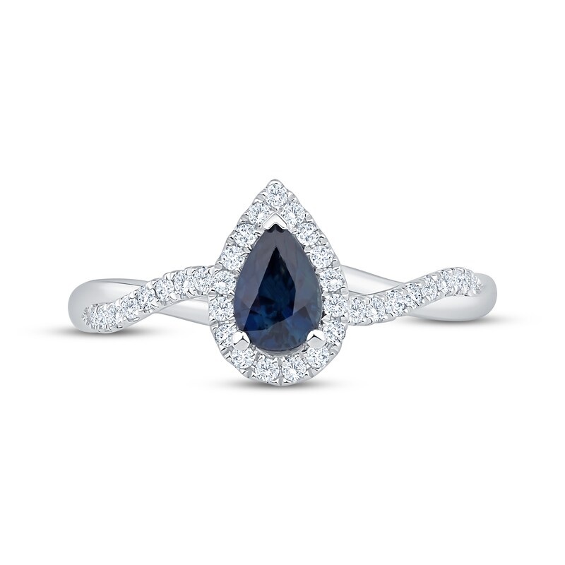 Main Image 3 of Adore Pear-Shaped Blue Sapphire & Diamond Halo Engagement Ring 1/4 ct tw 14K White Gold