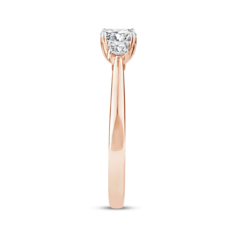 Main Image 2 of Memories Moments Magic Oval & Round-Cut Diamond Three-Stone Engagement Ring 1/2 ct tw 14K Rose Gold