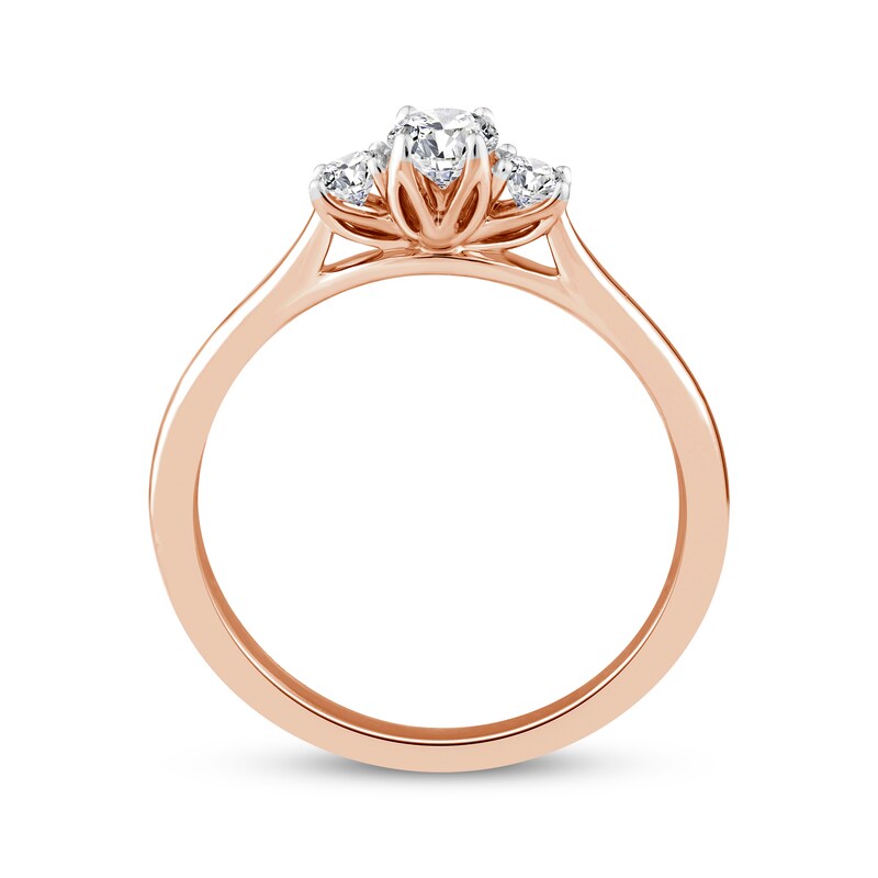 Main Image 3 of Memories Moments Magic Oval & Round-Cut Diamond Three-Stone Engagement Ring 1/2 ct tw 14K Rose Gold