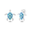 Thumbnail Image 1 of Blue-Green Lab-Created Opal & White Lab-Created Sapphire Turtle Stud Earrings Sterling Silver
