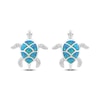 Thumbnail Image 2 of Blue-Green Lab-Created Opal & White Lab-Created Sapphire Turtle Stud Earrings Sterling Silver