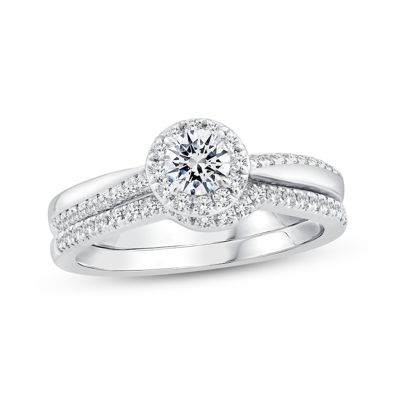Main Image 1 of Adore Round-Cut Diamond Halo Bridal Set 5/8 ct tw 10K White Gold