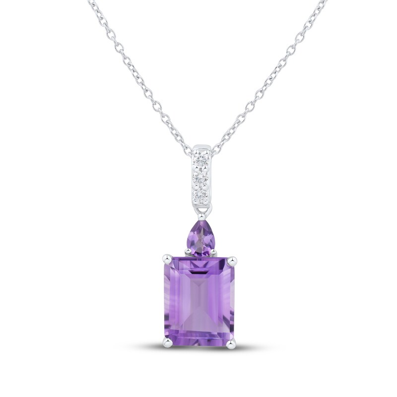 Main Image 1 of Emerald-Cut Amethyst & White Lab-Created Sapphire Necklace Sterling Silver 18"