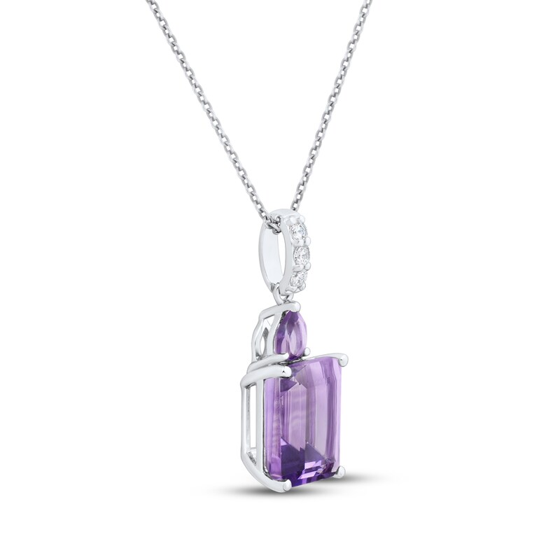 Main Image 2 of Emerald-Cut Amethyst & White Lab-Created Sapphire Necklace Sterling Silver 18"