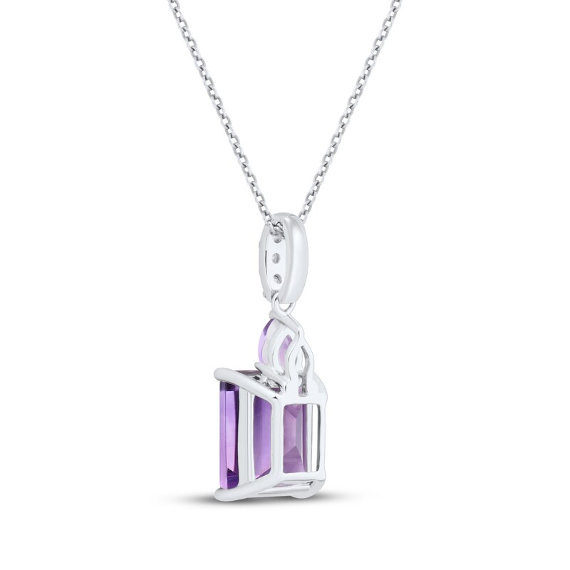Main Image 3 of Emerald-Cut Amethyst & White Lab-Created Sapphire Necklace Sterling Silver 18"
