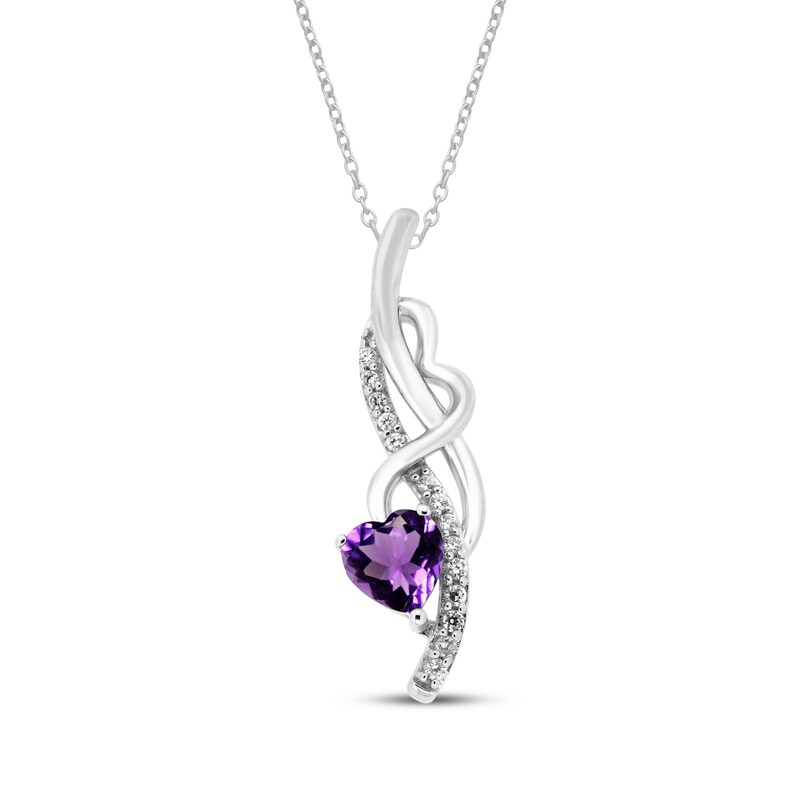 Main Image 1 of Heart-Shaped Amethyst & White Lab-Created Sapphire Swirl Necklace Sterling Silver 18"