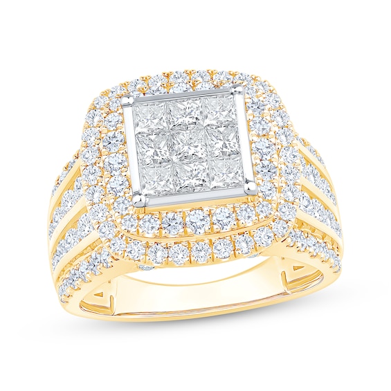 Adore Princess-Cut Multi-Diamond Double Halo Engagement Ring 3 ct tw 10K Yellow Gold