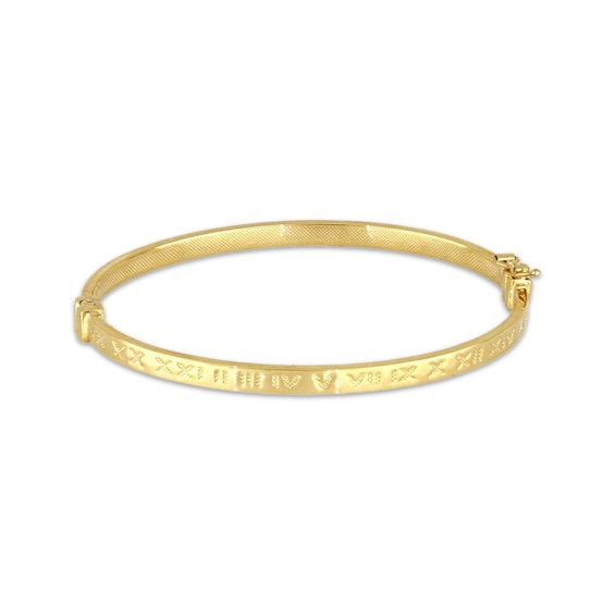 Bangle Bracelet with Roman Numeral Engraving 14K Yellow Gold