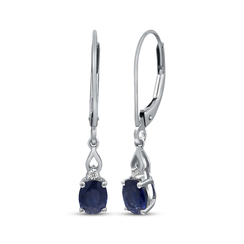 Main Image 1 of Oval-Cut Natural Blue Sapphire & Diamond Accent Dangle Earrings 14K White Gold