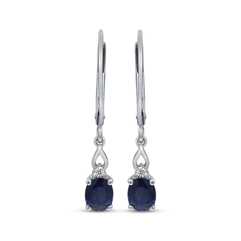 Main Image 2 of Oval-Cut Natural Blue Sapphire & Diamond Accent Dangle Earrings 14K White Gold