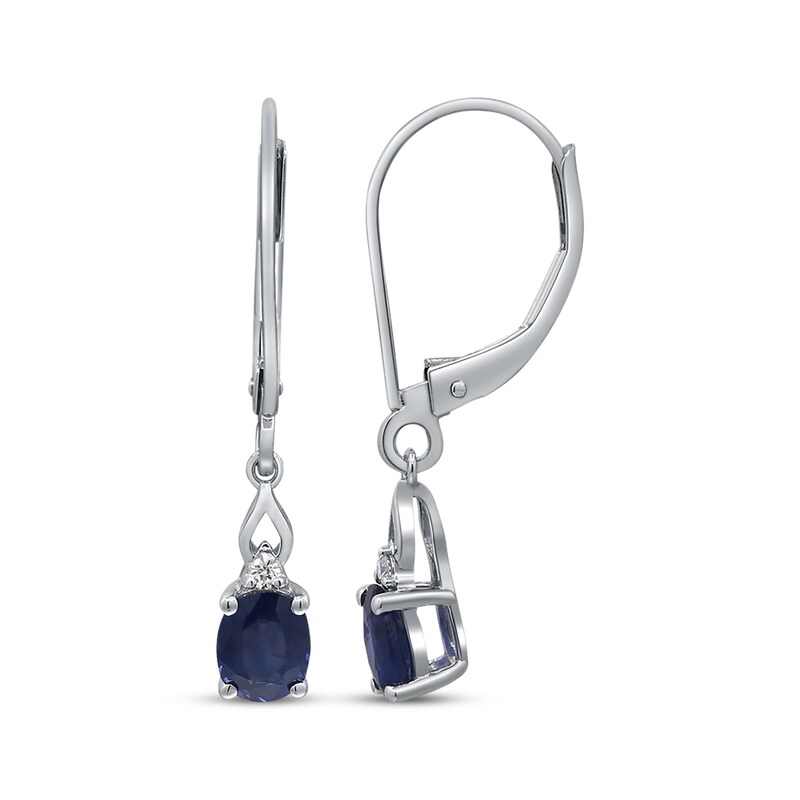 Main Image 3 of Oval-Cut Natural Blue Sapphire & Diamond Accent Dangle Earrings 14K White Gold