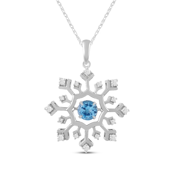 Swiss Blue Topaz & White Lab-Created Sapphire Snowflake Necklace Sterling Silver 18"
