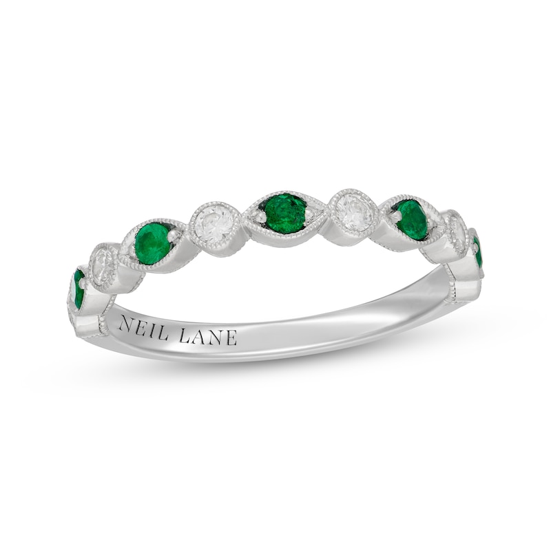 Main Image 1 of Neil Lane Diamond & Natural Emerald Anniversary Ring 1/5 ct tw 14K White Gold
