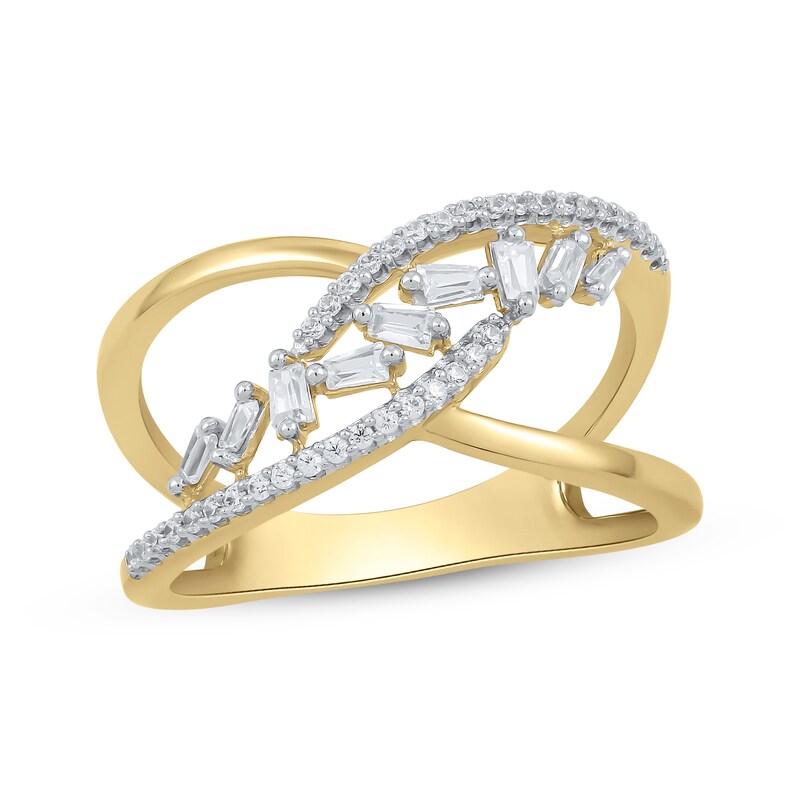 Main Image 1 of Baguette & Round-Cut Diamond Scatter Split Bypass Ring 1/4 ct tw 10K Yellow Gold