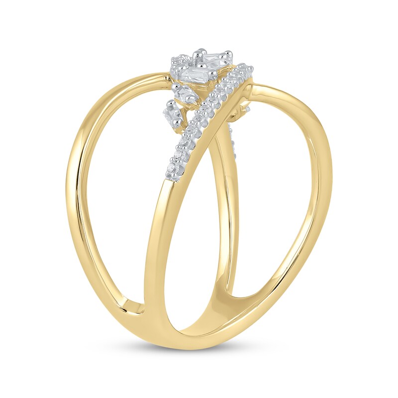 Main Image 2 of Baguette & Round-Cut Diamond Scatter Split Bypass Ring 1/4 ct tw 10K Yellow Gold