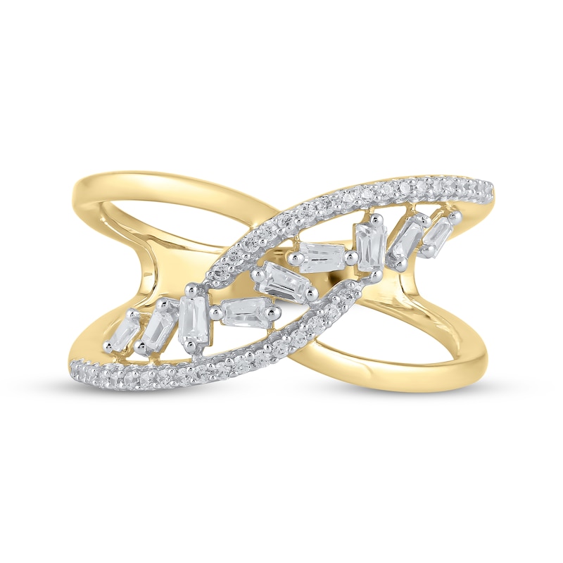 Main Image 3 of Baguette & Round-Cut Diamond Scatter Split Bypass Ring 1/4 ct tw 10K Yellow Gold