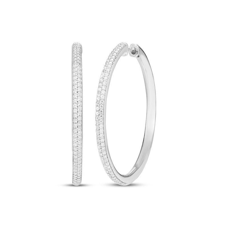 Main Image 1 of Diamond Two-Row Pavé Hoop Earrings 1/2 ct tw Sterling Silver
