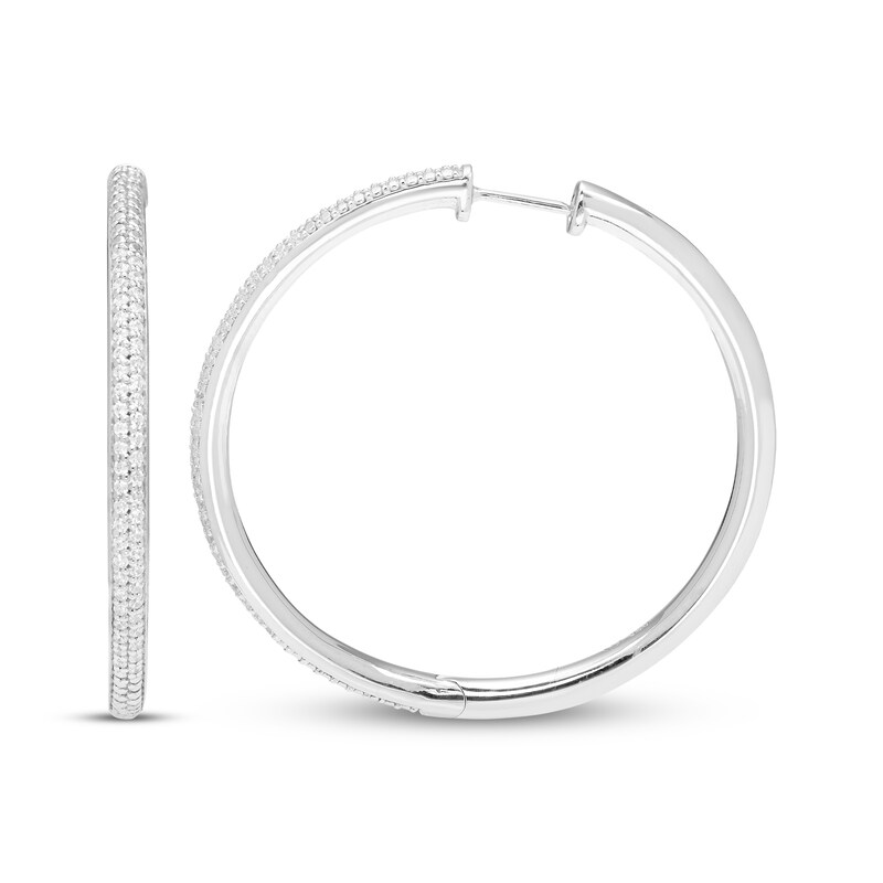 Main Image 3 of Diamond Two-Row Pavé Hoop Earrings 1/2 ct tw Sterling Silver