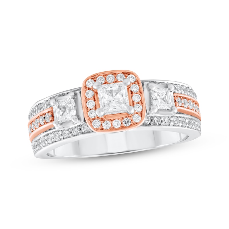 Main Image 1 of Adore Princess-Cut Diamond Three-Stone Engagement Ring 7/8 ct tw 14K Two-Tone Gold